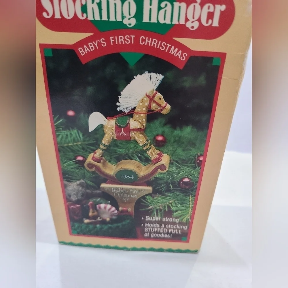 Hallmark Stocking Hanger Baby first Christmas 1984 Rocking Horse